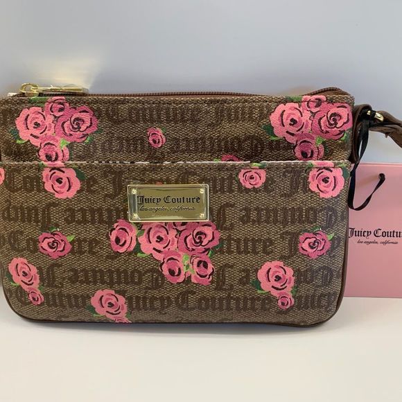 Juicy Couture Pink Bloom in Brown Signature Crossbody w/extra pouch - Picture 4 of 9